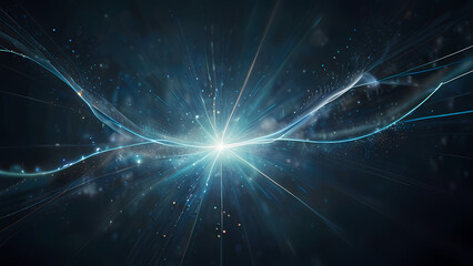 An ethereal abstract background illustrating the concept of ionization, with glowing negative and positive ions swirling in a misty atmosphere, connected by subtle lines of force