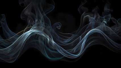 Abstract smoke wisps flowing gracefully across a dark background, creating an ethereal and mystical atmosphere