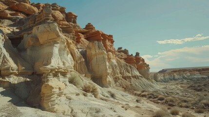 Fototapeta premium Layered rock formations in a desert landscape