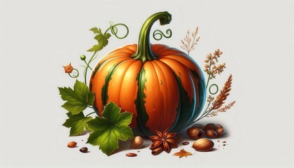 pumpkin and autumn leaves