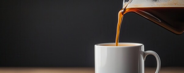Freshly brewed coffee pouring into a mug, Monday morning, essential morning ritual