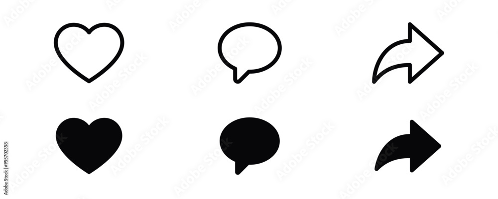 Poster like, comment, share icon set. editable stroke. social media notification icons , social network use