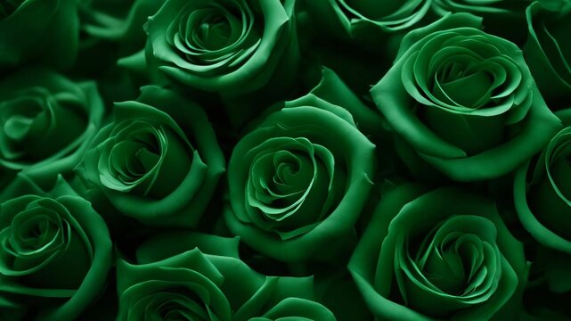 Floral background with green roses top view. Beautiful green rose close up. Macro rose on the table. Green rose with petals. Panorama. Banner. Space for text and design