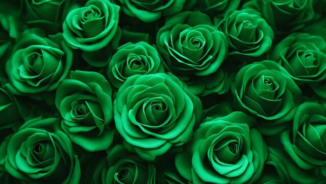 Floral background with green roses top view. Beautiful green rose close up. Macro rose on the table. Green rose with petals. Panorama. Banner. Space for text and design