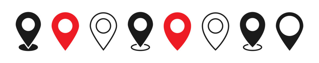 Location icon set. vector red map location pin icons, place marker sign in flat style. location pointer icon symbol, navigation sign