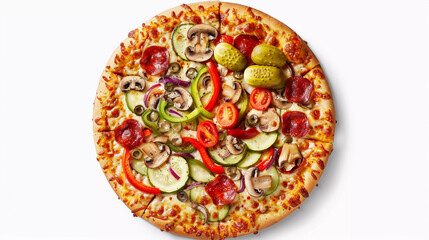 Extra veggie pizza isolated on white background