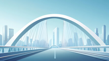 Obraz premium Arched modern bridge with city skyline background. Bridge. Illustration