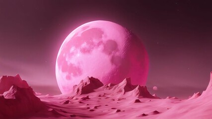 Pink moon. Beautiful pink and purple full moon rise at sunset