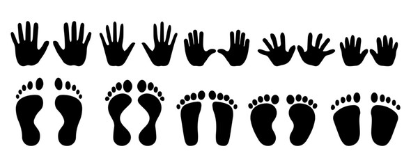 Human hands and feet icon set, print. Vector illustration.