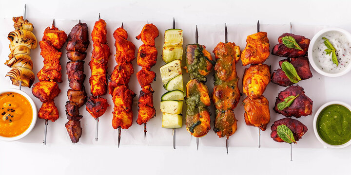 Top view of chicken tikka seekh kebab non veg starters