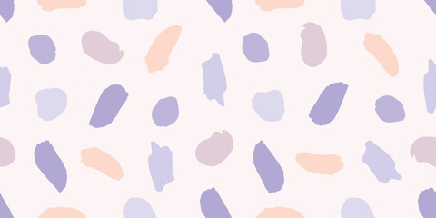 Abstract pastel colors seamless pattern with hand drawn salmon orange and purple shapes. Trendy sketch terrazzo blobs print for textile, wrapping paper, cover, surface, wallpaper, banner decor