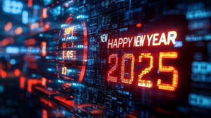 Fototapeta premium Happy New Year 2025 Digital Countdown Timers A modern digital countdown timer displayed on a screen