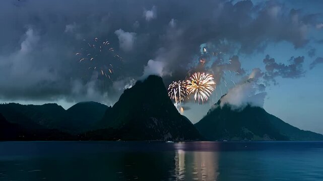 Fireworks over the Pitons