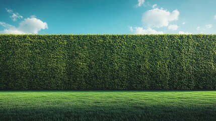 Fototapeta premium natural elegance towering tree hedge creating a striking green wall against a deep blue sky with manicured black grass forming a luxurious contemporary landscape design