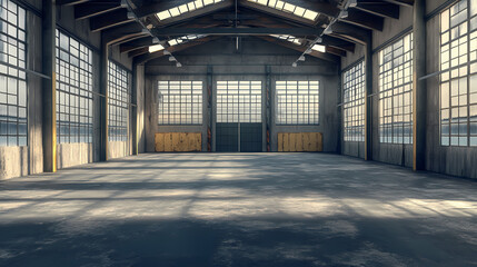 Factory or warehouse or industrial building. modern interior design .empty space for industry background. 3d render. Industrial. Illustration