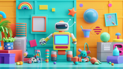 Colorful Robot in Creative Play Area
