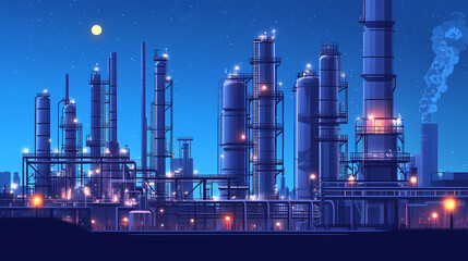Pipe line connection in oil refinery, chemical, hydrogen or ammonia industrial plant. Industrial. Illustration