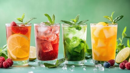 elegant detox beverages in chic glasses made with organic ingredients,capturing the essence of the detox drink wellness trend perfect for banners