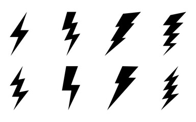 Lightning thunderbolt flash icon set power electricity  charge energy sign symbol battery buttons vector black icons set