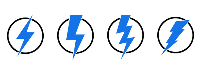 Thunderbolt flash icon set circle power electricity lightning charge energy sign symbol battery buttons vector icons