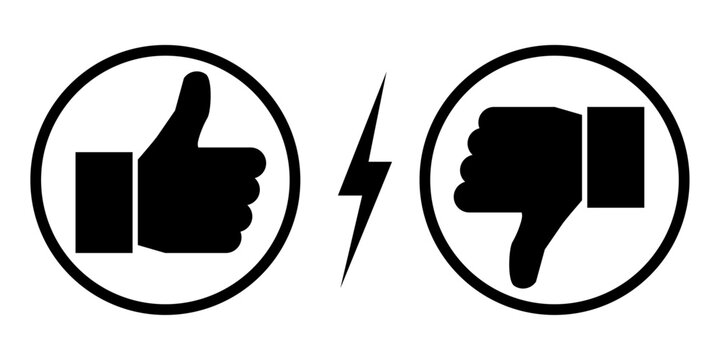 Like and dislike icon thumbs up and down black vector icons buttons for websites and mobile apps