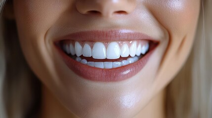 Fototapeta premium radiant smile transformation confident woman beams after dental implant procedure closeup portrait emphasizes naturallooking teeth capturing renewed selfassurance and joy