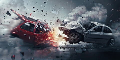 Car accident concept. Two cars crashing together