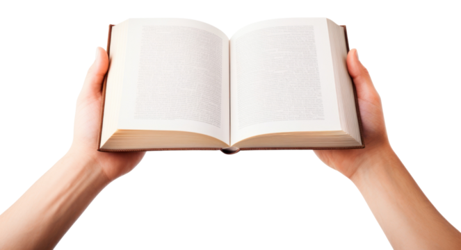 PNG Hand holding opening book publication reading page.