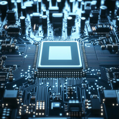 Closeup of Circuit Board with CPU Microchip, Highlighting Futuristic Technology and Big Data Connections