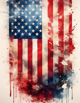 Vertical Distressed US Flag Design- A grunge-style US flag with rough, faded edges. Graphic art illustration banner