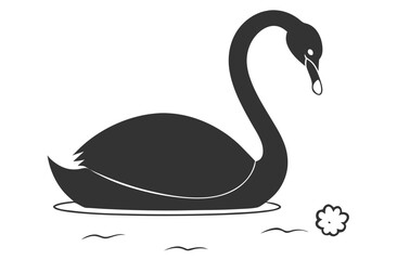 Majestic Black Swan Bird Eating Silhouette Vector Illustration