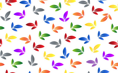 Colorful floral leaf seamless pattern gradient color retro style vector texture fabric textile paper print black background wallpaper