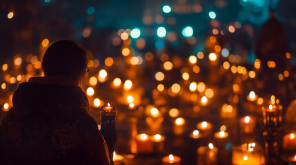 Many candles on floor outdoor protest background