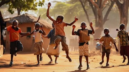 African kids children dancing in a village