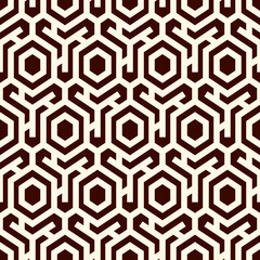 Honeycomb seamless pattern. Hexagon mosaic tiles ornament. Ethnic surface print. Repeated geometric figures background. Ornamental wallpaper. Modern geo design digital paper. Vector abstract work.