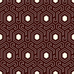 Honeycomb seamless pattern. Hexagon mosaic tiles ornament. Ethnic surface print. Repeated geometric figures background. Ornamental wallpaper. Modern geo design digital paper.