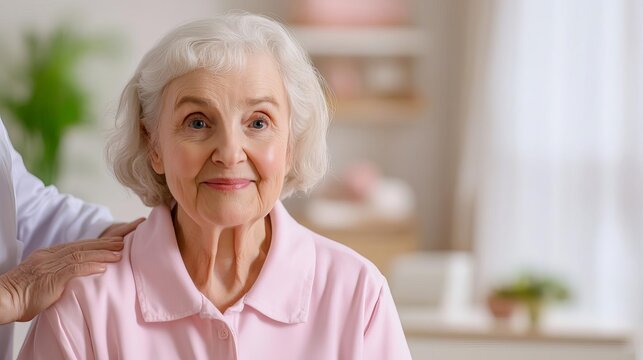 Senior woman being helped with her daily routine by her caregiver, supportive and bright environment