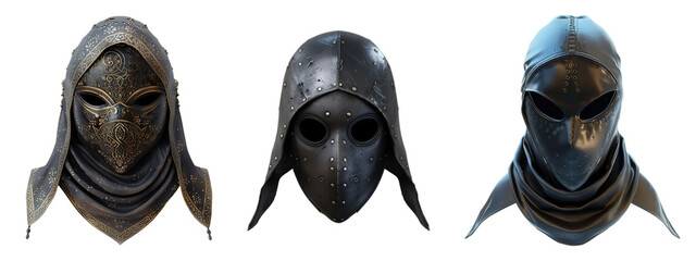 Naklejka premium Black Face Masks Set on Transparent Background