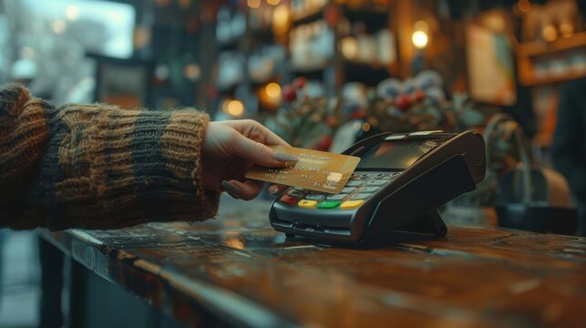 A person is paying for something with a credit card at a store