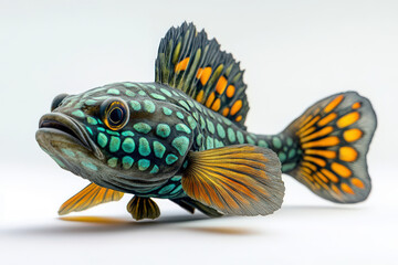 Fototapeta premium Colorful Spotted Fish with Orange Fins Isolated on White Background