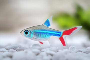 Colorful Neon Tetra Fish in Aquarium