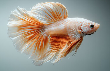 Fototapeta premium Orange and White Siamese Fighting Fish with Flowing Fins