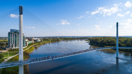 crowded bridge over the river
