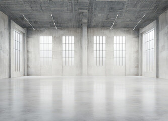 Fototapeta premium Empty Industrial Loft with Large Windows and Concrete Floor