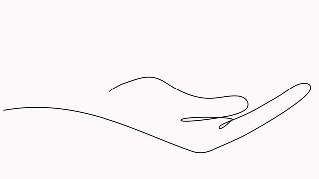 Hand holds flower continuous line art drawing animation. Plumeria one line symbol video. Animated frangipani blossom.