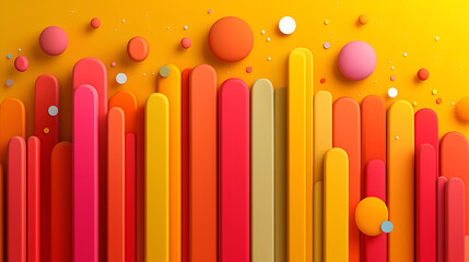 Fototapeta premium Bright and colorful abstract display with vertical shapes and circular elements against a vibrant yellow background