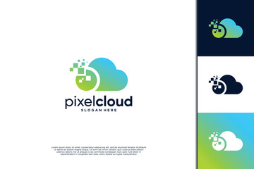 Cloud computing logo design with creative pixel combination