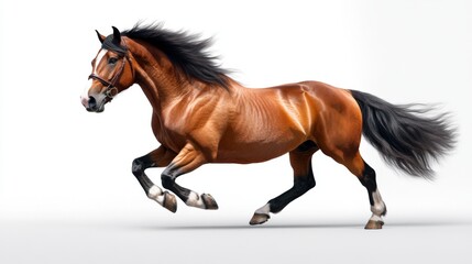 A majestic horse galloping gracefully, showcasing strength and beauty in motion against a clean backdrop.