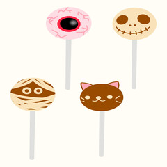 hand drawn set of halloween lollipops