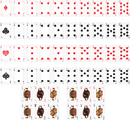 playing cards template, cards, Poker set with isolated cards. Poker playing cards, full deck